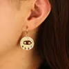 Gold plated round coin drop earring with rainbow cz evil eye engraved fashion women jewelry earrings