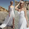 Cheap White Lace Beach Wedding Dresses Sweetheart Neck A Line Side Split Bridal Gowns Sweep Train Chiffon robe de mariée