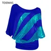 Texiwas Women Plus Size Glitter Blouse Off Shoulder Batwing Shirts Sequined Tops Female Tunic Shirt Loose Streetwear Y19050501