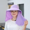Women Mask Wide Brim Hat 5 Colors Full Mask Summer UV Protection Face Neck Flap Cap Outdoor Solid Bucket Hat LJJO76486401160