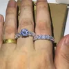 세트 공주 컷 다이아몬드 CZ 925 스털링 실버 약혼 결혼 반지 여성용 남성 파티 쥬얼리