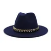 2020 Trendy Imitacja Wełny Czuł Fedory Kapelusze z metalowym łańcucha Vintage Duży Brim Jazz Trilby Hat Kobiety Party Party Dresses Hat