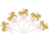 Cartoon Horse Cupcake Topper z muszką Glitter Gold Carousel Wedding Birthday Party Cake Dekoracja