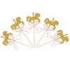 Dessin animé cheval Cupcake Topper avec noeud papillon paillettes or carrousel mariage fête d'anniversaire gâteau décoration bricolage gâteau à la main Decor208P