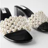 Womens Pearls Decor Clear PVC Transparent Block Heel Slipper Slides Slingbacks Shoes Summer New Arrival Peep Toe Black C017