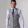 Light Gray Men Suit Groom Vest New Autumn Slim Fit Wedding Groomsmen Waistcoat V Neck Business Men Suit Vest Custom Made