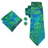 Fast Shipping Floral Tie Green Bule Hanky Cufflinks Sets Men's 100% Silk Ties for men Formal Wedding Party Groom N-3056