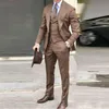 Brown Groom Tuxedos Peak Lapel Mens Wedding Tuxedos Fashion Man Jacket Blazer 3 Piece Suit(Jacket+Pants+Vest+Tie)