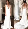 V Neck Chiffon Böhmen Beach Wedding Dress Lace Applique Backless Ruched Sweep Train Country Wedding Bridal Gowns BM1513