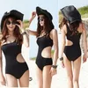 Sexy One Piece Swimsuit Bandaż Dla Kobiet Solidne Jedno Ramię Wytnij Monokini Swimwear Kostium kąpielowy Body Black Black