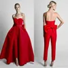 Krikor Jabotian Red Jumpsuits Aftonklänningar med avtagbar kjol Sweetheart Prom Gowns Party Wear Byxor För Kvinnor Skräddarsy Gjord Big Bow