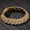 Bracciale a catena a maglia cubana con bordo dritto da 14 mm, tennis, oro, argento, ghiacciato, zirconi cubici, gioielli da uomo HipHop1510