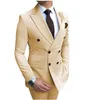 Handsome Double-Breasted Champagne Groom Tuxedos Peak Lapel Men Suits 2 pieces Wedding/Prom/Dinner Blazer (Jacket+Pants+Tie) W869