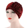 Kvinnor mössor kvinnliga hattar halsduk cancer hatt bonnet chimio coton turban muslim ruffle blomma skullies applique # 800
