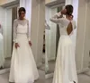 Boheemse eenvoudige lange mouwen trouwjurk een lijn open rug bescheiden plus size op maat gemaakte vrouwen chiffon bruidsjurken 2020