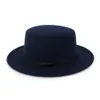 Fashion Wide Brim Elegant Lady Wool Pork Pie Boader Flat Top Hat för Kvinnors Mäns Felt Fedora Gambler Hat Cloche Bowler Hattar