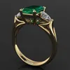 Vintage Jewelry Women Antique Wedding Engagement Yellow Gold Rings Square Cut Green Zircon Crystal Retro Ring Top Quality