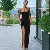 2023 abito maxi lungo sexy con spacco senza maniche autunno inverno donna moda festa abiti eleganti aderente nero puro abbigliamento