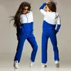 Mode 2pcs Set Sweat-shirt Femmes Sweat-shirt Patchwork Couleur Femme Suit Capuchon Zip Up Sweat à capuche + pantalons longs Tracksuits Hoodies