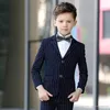 happy_child --- Hot Recommend Strisce blu navy Ragazzi Smoking per occasioni formali Bambini Smoking da matrimonio Vestito da bambino (giacca + pantaloni + cravatta) NO: 01