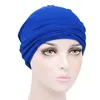 Kvinnor flicka solid färg elastisk skalle kepsar cancer kemo hatt halsduk turban huvud wrap hårvård beanie