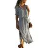 여름 해변 쉬폰 롱 드레스 여성 스트라이프 셔츠 드레스 2,019 캐주얼 A 라인 긴 소매 미디 휴일 파티 드레스 Vestidos Y19050805