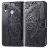 Coques de téléphone pour Huawei Y7 faites de couverture en cuir PU avec carte portefeuille perforée convexe fleur papillon fente dragonne