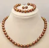 Set 8-9mm Natural Chocolate Freshwater Cultured Pearl Necklace18 '' Armband8 '' Earring
