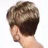 Perruque femme oblique Bang court cheveux raides WIG dame maquillage bureau perruques courtes