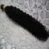 Jag Tips Hair Extensions Mongolian Afro Kinky Curly Virgin Hair 100g 100s # 1 Jet Black Keratin Stick Tips Hårförlängningar