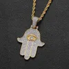 Iced Zircon Hamsa Hand Pendant Copper Material Gold Silver Fatima Palm Necklace Hip Hop Jewelry For Men Women6669995