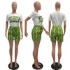 Sexy Summer Two Piece Sets New Women Short Sleeve Round Neck Top Elastic Snake Printed Shorts Pants Outfits Tracksuit