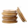 Bambusowa czapka z daszkiem pokrywki Mason wielokrotnego użytku bambusowe czapki topy z otworem na słomkę i silikonową uszczelką do masonów konserwowanie słoików do picia Top