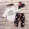 Kids Designer Clothes Boys Christmas Plaid Clothing Sets Floral Letter Printed Rompers Pants Hat Headband Long Sleeve Tops Pants Suits C6609