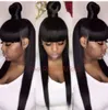 360 Lace Frontal Wigs with bang trendy DIVA Brazil 360 Lace Wig Straight Glueless Human Hair Wigs for Black Women (16 pouces, 180%