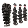 Bella Virgin Brazilian Hair Bundles z zamknięciem luźne fale głębinowe falowane przedłużanie farbowania czarnego wątku