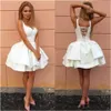 Simple White Short Prom Dresses Satin Ruffles Off Shoulder Knee Length Short Homecoming Party Dress Custom Made robes de soirée