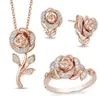 Rosa oro fiore diamante set di gioielli anello anelli di fidanzamento per le donne gioielli di nozze anelli di nozze accessori collana anello anello orecchini