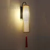 China Style Bamboo Wall Lamp Handmade Cylinder Wood Sconce Bedside Corridor Aisle Doorway Bar Hotel Cafe Classical Zen Lighting