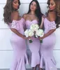 Dubai Stylish Mermaid Bridesmaid Dresses Off Shoulder Lace Short Sleeves Ankle Length Cocktail Dresses Wedding Party Gowns HY4073