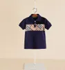 Kids Cotton Plaid Plaid Plaid Summer Children New Lapel Pliad Short Sleeve Tops Boys and Girls Cotton Tshirt Navy White A016068638158