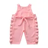 Baby Rompers Kids Cartoon Bowknot Jumpsuits Girls Summer Dinosaur Sleeveless Trousers Suits Toddle Fashion Onesies Solid Bodysuits AYP474