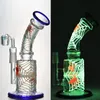 Tubo dritto Glow In The Dark Bong Spider Web Beaker Bong 18mm Joint Oil Dab Rigs Tubi d'acqua in vetro UV Diffuso Downstem Bowl