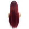 Moda uzun düz şarap kızıl saç peruk sentetik ombre siyah ila bordo ısıya dayanıklı dantel ön peruk siyah kadınlar için 24inch9835634