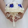 Handgjorda elfenben RoyalBlue Bridal pärlor Diamond Wedding Bouquets Artificial Bridesmaid Holding Flowers Wedding Accessories W234B