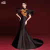 Oosterse vrouwen avondfeest jurken zwart vestidos trailing vrouwelijke cheongsam elegante qipao sexy moderne zeemeermin toga