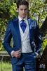 Yeni stil bir düğme Mavi düğün Damat Smokin tepe Yaka Groomsmen erkek takım elbise balo Blazer (ceket+pantolon+yelek+kravat) NO: 2010