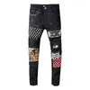 Luksusowe Męskie Designer Dżinsy Camouflage Ripped Skinny Jeans Spodnie Leopard Patchwork Designer Spodnie Nit Motocykl Dżinsy US Rozmiar 2940