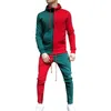 2PCS High Street Patchwork Tracksuit Mężczyźni z kapturem+jogging przetrwanie Homme Striped Set zbiór sznurków