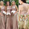 Rose Gold Cekiny Plus Size Druhny Dresses 2020 Linia Długie Dziewczyny Maid of Honor Formalne Wedding Party Guest Guest Dress
